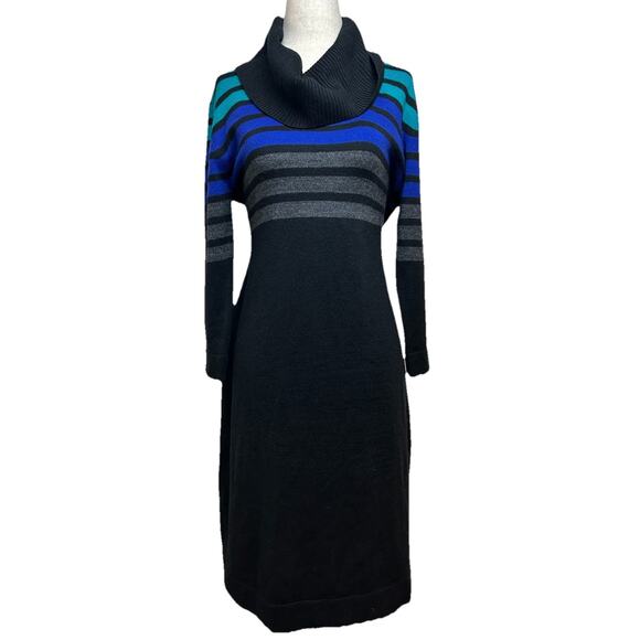 Vintage Y2K Connected Womens Striped Sweater Dress Size M Cowl Neck Goth Grunge - Picture 1 of 10